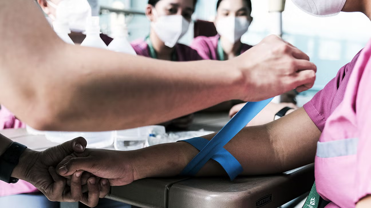 <p>tiny spots of bleeding under the skin due to broken capillaries (tiny blood vessels). One reason is too tight a tourniquet. </p>
