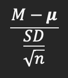 <p>Sample mean minus test value divided by sample error (SD divided by the square root of sample size)</p>