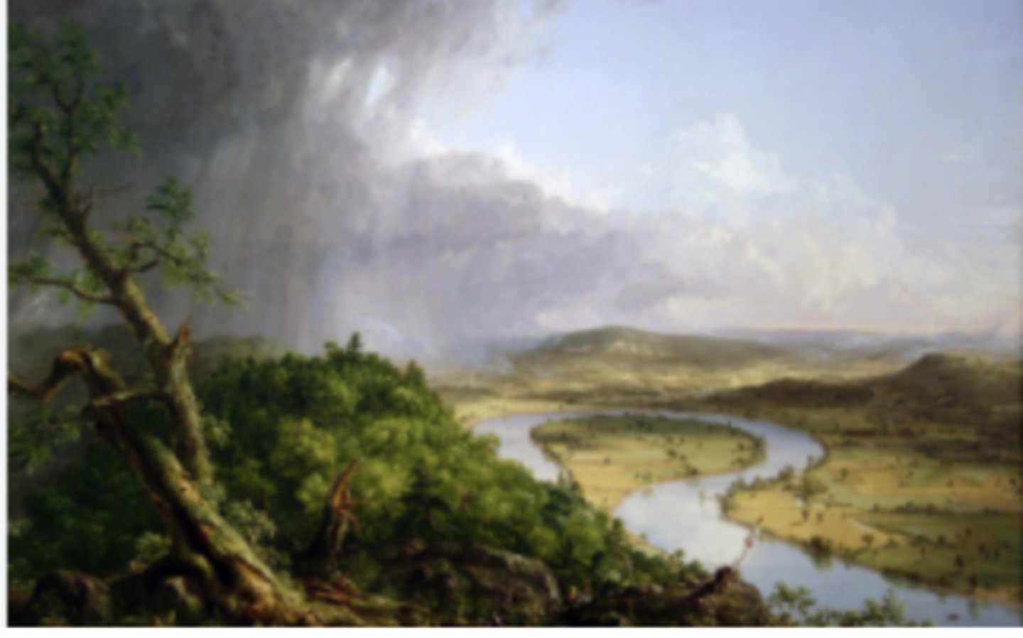 <p>Founder of the Hudson River School</p><p>landscape </p><p>romanticism </p><p>&nbsp;a diagonal line from the lower right to the upper left to divide the composition into two unequal halves</p><p>The left-hand side of the painting depicts a sublime view of the land, a perspective that elicits feelings of danger and even fear.</p>