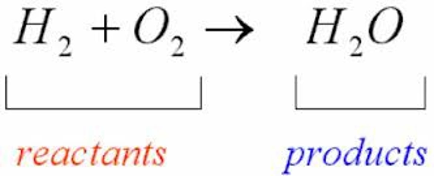 <p>Element or compound that enters into a chemical reaction that are found on the left side of the arrow in a chemical reaction.</p>