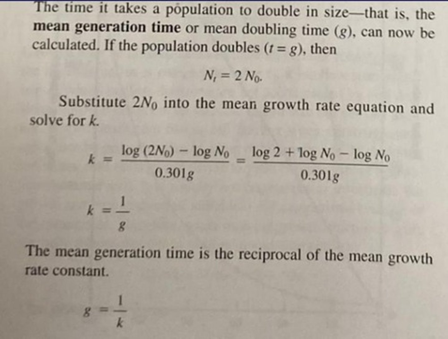 <p>g = t / (log(Nt) - log(N0)),</p>