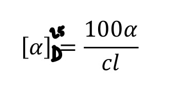 <p>c=concentration (% or g/100mL)</p><p>l= path length that the light travels through (dm) (to convert from cm to dm, you divide by 10)</p>