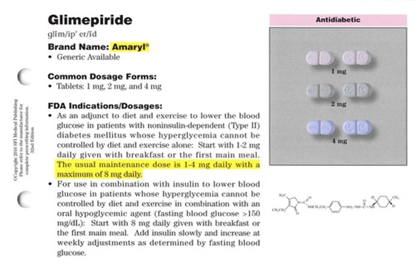 <p>Brand: Amaryl</p><p>Class: Sulfonylurea</p><p>Indication: Diabetes Agent</p><p>Schedule: NCLM</p>