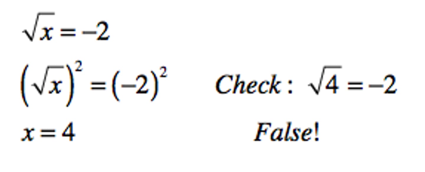 <p>an apparent solution that must be rejected because it does not satisfy the original equation</p>