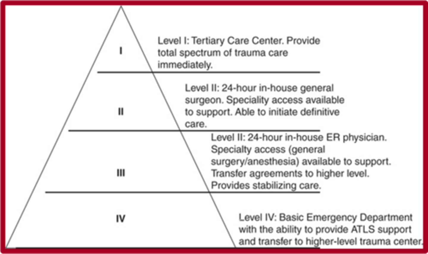 <p>1) all care</p><p>2) initial care</p><p>3) assessment/resuscitation</p><p>4) basic life support</p>