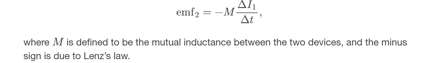 <p><span><span>one induces an emf </span></span>emf2<span><span> in the second according to Faraday's law of electromagnetic induction. </span></span></p>