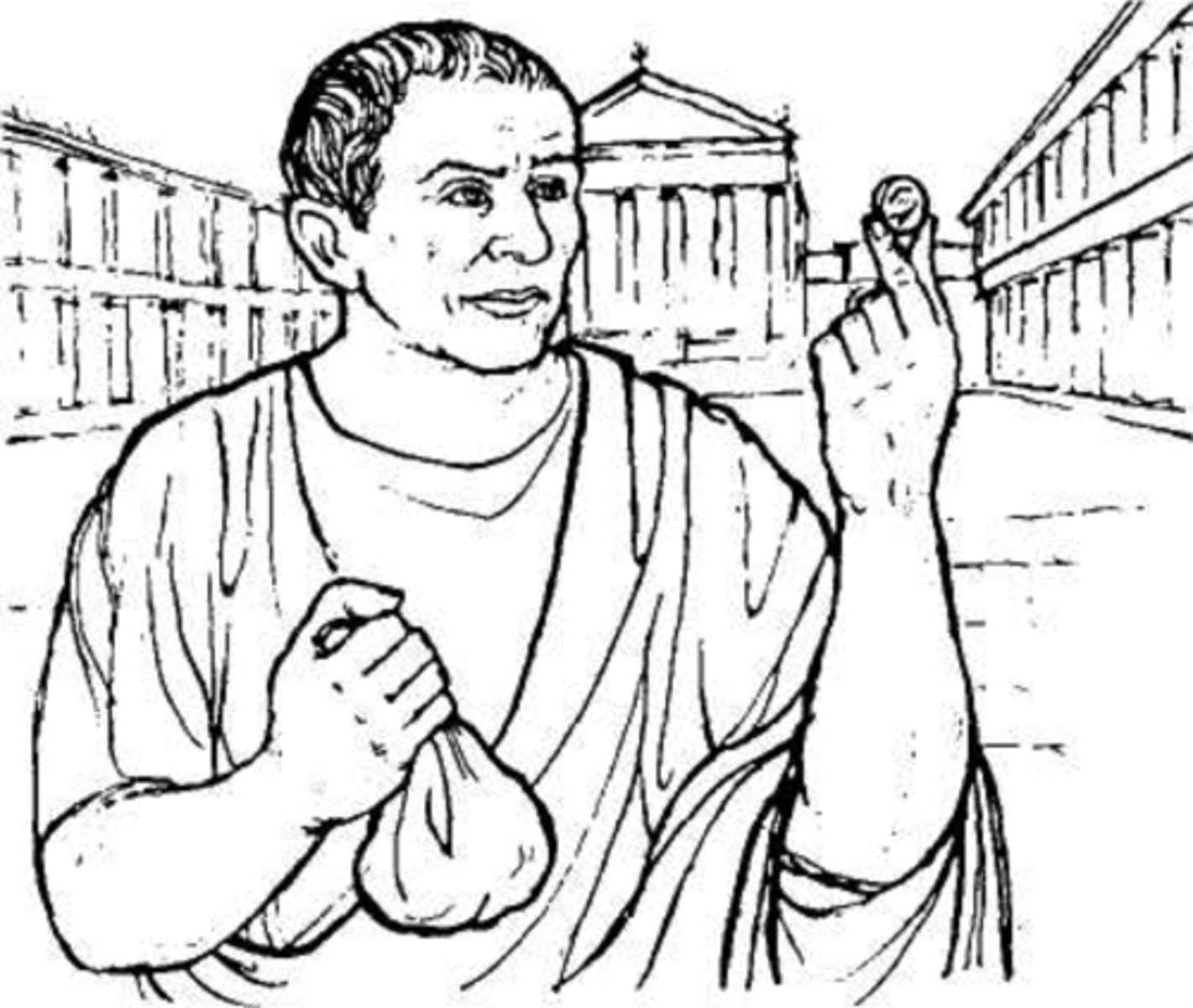 <p>Quīntus: What are you holding?</p><p>Caecilius: I am holding money.</p>