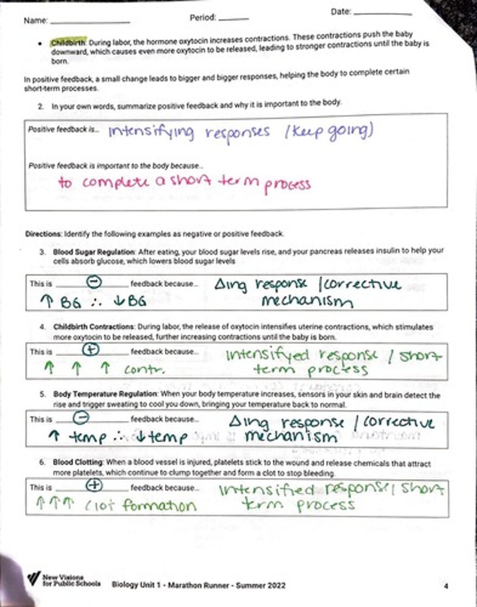 <p>Constant adjustments to maintain setpoint; body counteracts a changing variable (stimulus).</p>