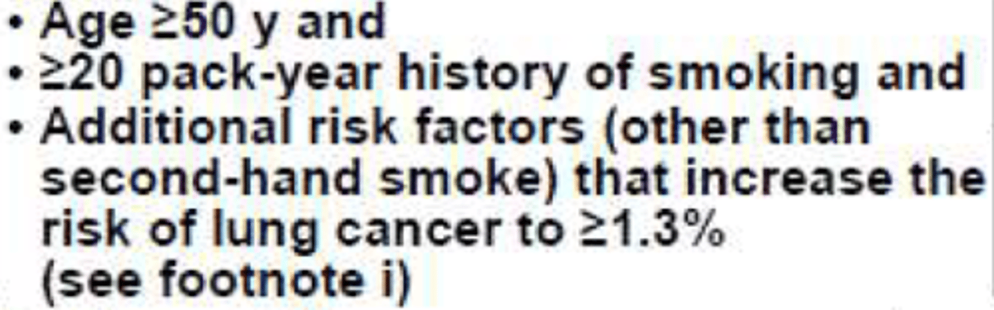<p>What group for lung cancer screening?</p><p>High risk</p>