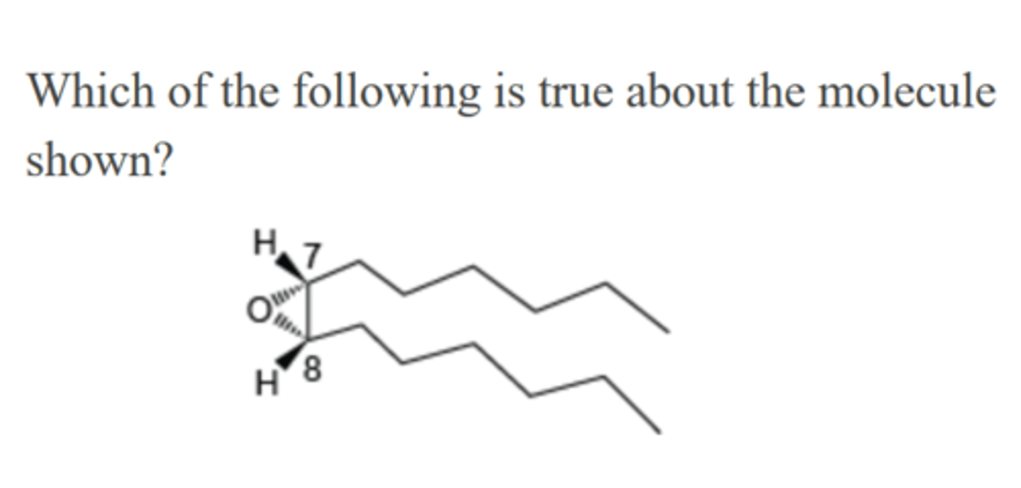 <p>A. It is meso.</p><p>B. Its absolute configuration is 7R, 8R</p><p>C. Its absolute configuration is 7S, 8R.</p><p>D. Its absolute configuration is 7S, 8S.</p>
