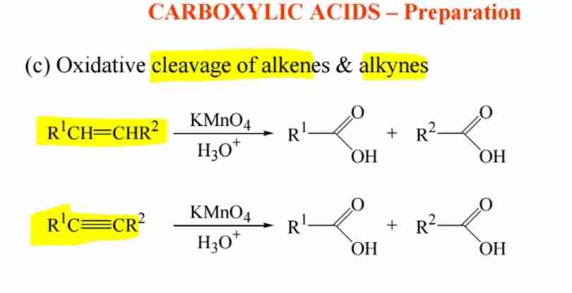 <p><span>Oxidative cleavage with KMnO4 produces carboxylic acids.</span></p>