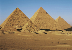 Mountain-like tombs the size of several city blocks made for Egyptian pharaohs entirely out of stone; designed to protect the pharaoh's body from floods, wild animals, and grave robbers