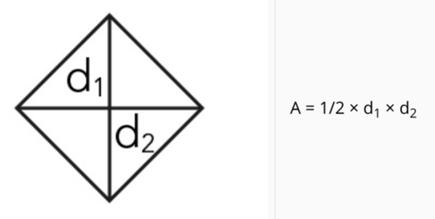 <p>A = 1/2 x d1 xd2</p>