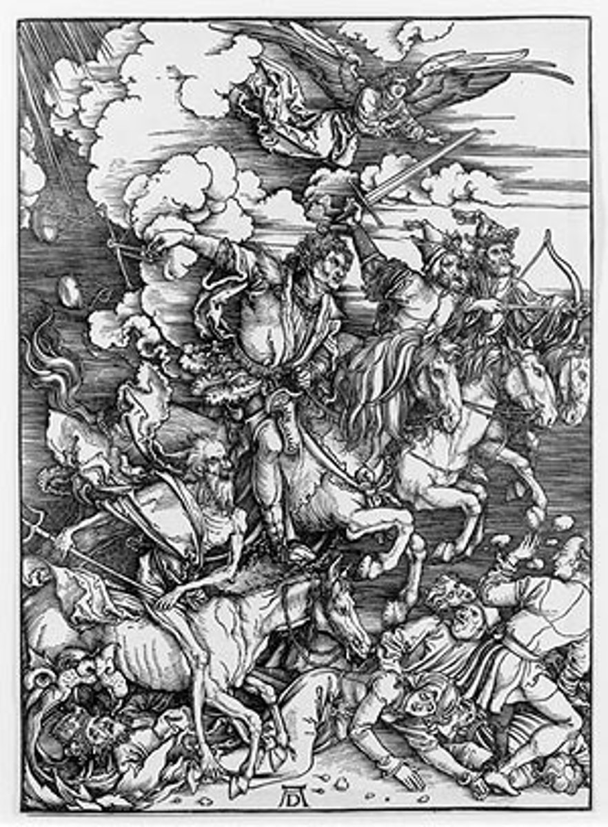 <p>Albrecht Durer, 1497-98</p><p>-conquest, war, plague/famine, death</p>