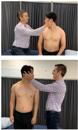 <ul><li><p>Performed sitting (done first) or standing </p></li><li><p>Rotated EOR and held for 10 seconds → observing for signs of VBI/CAD</p></li><li><p>Bought back to neutral for 10 seconds → repeated in opposite direction</p></li></ul><p></p>