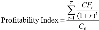 <p>Tells us how much each dollar invested in the project generates in present value&nbsp;</p><ul><li><p>similar to NPV → divide by initial investment</p></li><li><p>how many $ you get relative to initial investment</p></li><li><p>PI > 1 → accept project</p></li><li><p>PI < 1 → reject project</p></li></ul><p></p>