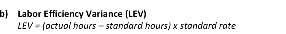 <p>(actual hours – standard hours) x standard rate</p>