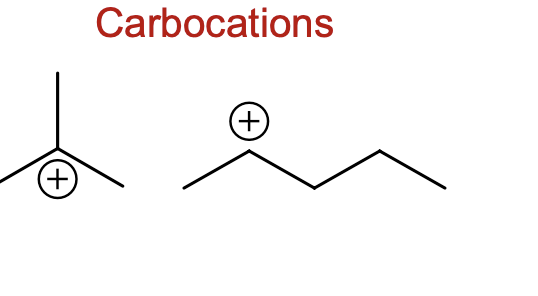 <p>a positive formal charge on carbon</p>