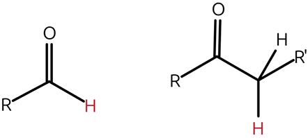 <p>compounds containing carbonyl groups (c=o) embedded </p><p>-between two carbon atoms (ketone) </p><p>-between a carbon and a hydrogen atom (aldehyde)</p>