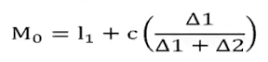 <p>M₀ = mode for grouped data</p><p>l₁ = lower class limit of the modal class</p><p><span>Δ1 = difference between the frequency of the modal class and the frequency of the preceding class (ignore the sign and just take the absolute value).</span></p><p>Δ2 = difference between the frequency of the model class and the frequency of the succeeding class (ignore the sign and just take the absolute value).</p><p>c = class interval or class width</p>