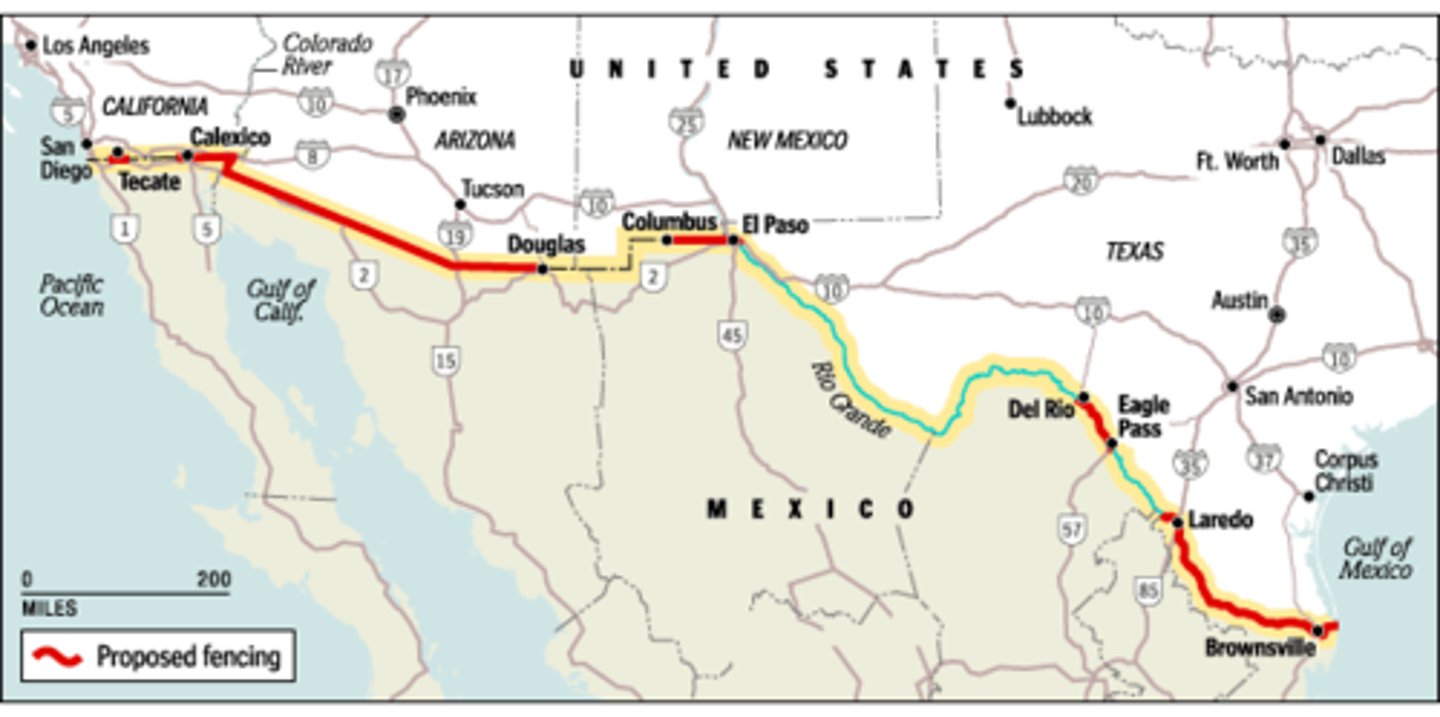 <p>Disagreement over policies to be applied along a boundary, such as immigration or land use</p>