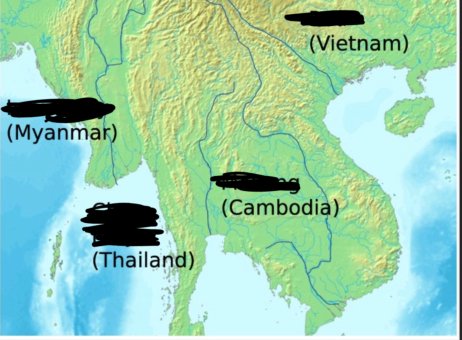 <p>4 rivers in Southeast Asia(?)</p>