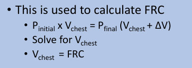 <p>-utilizes Boyle’s law: P1V1 = P2V2</p><p>-patient sits in “body box” with mouth connected to tube, pressure and volume within box is monitored</p><p>-patient pants through tube which allows box pressure/volume changes to be measured</p>