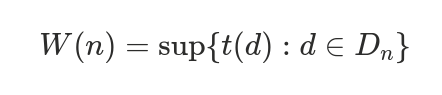 <p>Expresses the number of dominating operations in the worst case of input data of size n:</p>