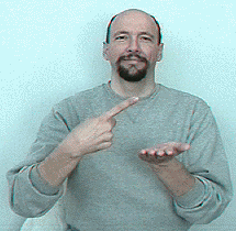 <p>Right palm facing up in front of you; use left index finger to tap palm</p>
