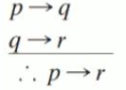 <p>p —> q</p><p>q —> r</p><p><span>∴&nbsp;</span>p —> r</p>