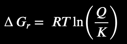 <p>in the Gibbs energy equation, what do Q and K mean?</p>