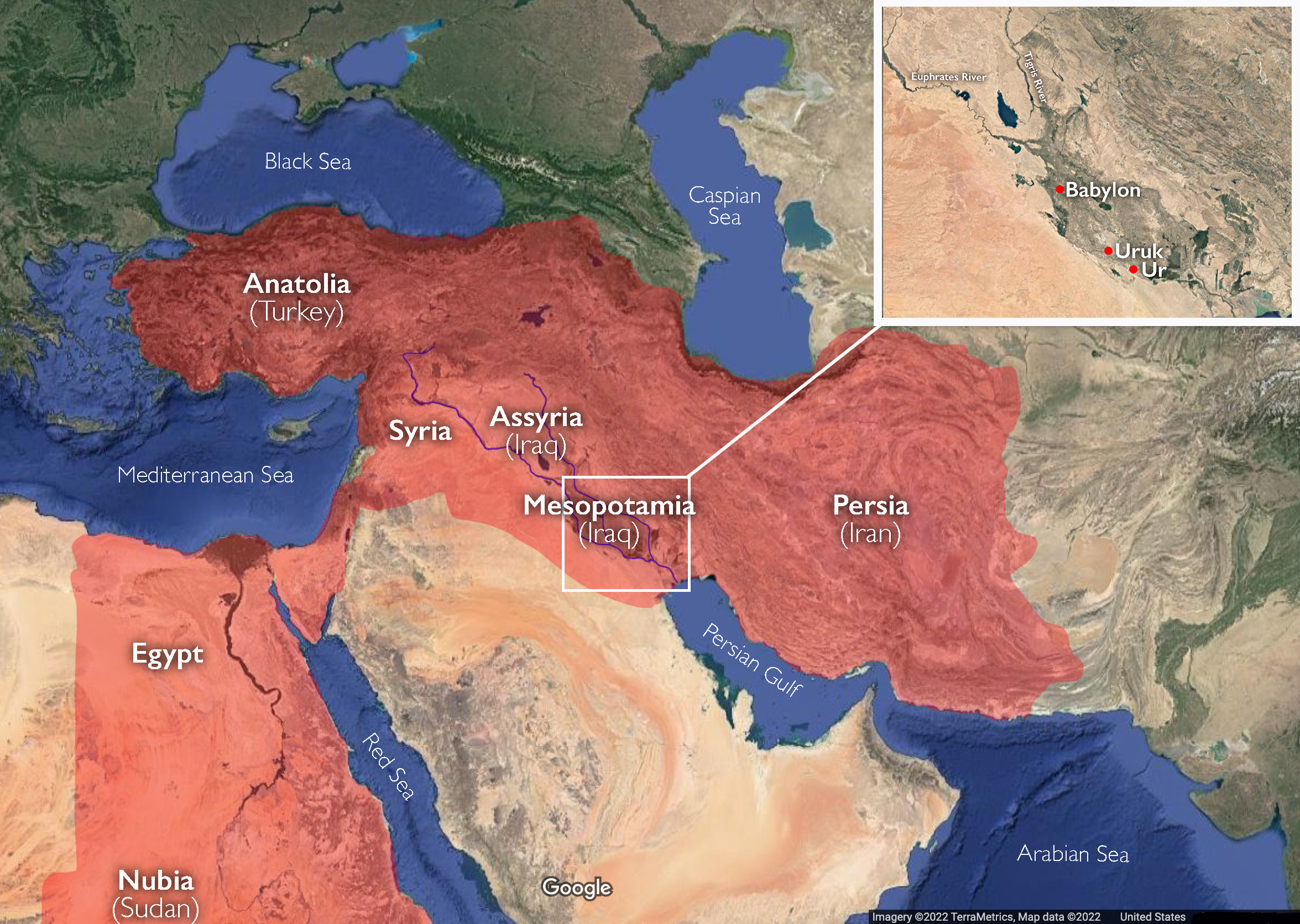 <p>Historical region covering parts of modern-day Iraq, Syria, and Turkey, known for early civilizations.</p>