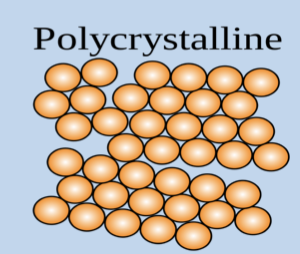 <p><span style="font-family: TimesNewRomanPSMT">Made of variously oriented crystals (</span><em><span style="font-family: TimesNewRomanPS">short-range </span></em><span style="font-family: TimesNewRomanPSMT">order) that are separated by grain boundaries (</span><strong><span style="font-family: TimesNewRomanPS">metals, ceramics, rocks, ice</span></strong><span style="font-family: TimesNewRomanPSMT">)</span></p>