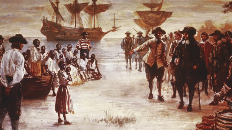 <p>First slave arrives in 13 Colonies (Virginia)</p>