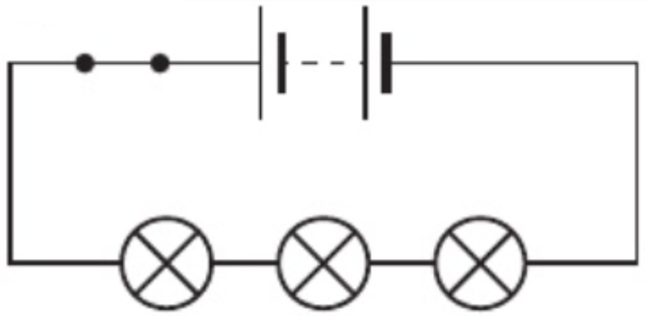 <p>one route current can take around circuit</p><p>diagram: lamps cannot be switched on &amp; off individually; one lamp fails = all lamps switch off</p>