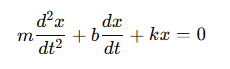<p>m = mass</p><p>b= the damping constant</p><p>k= the spring constant.</p>