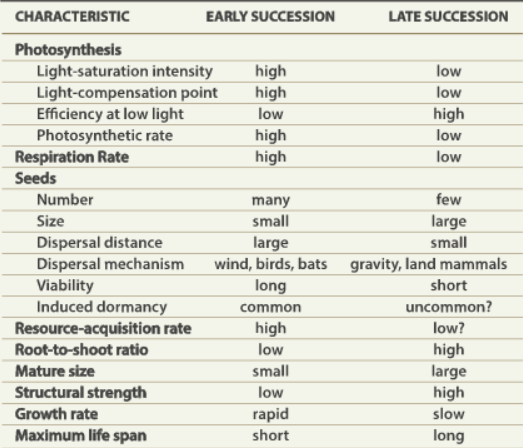 <p>life history traits and succession</p>