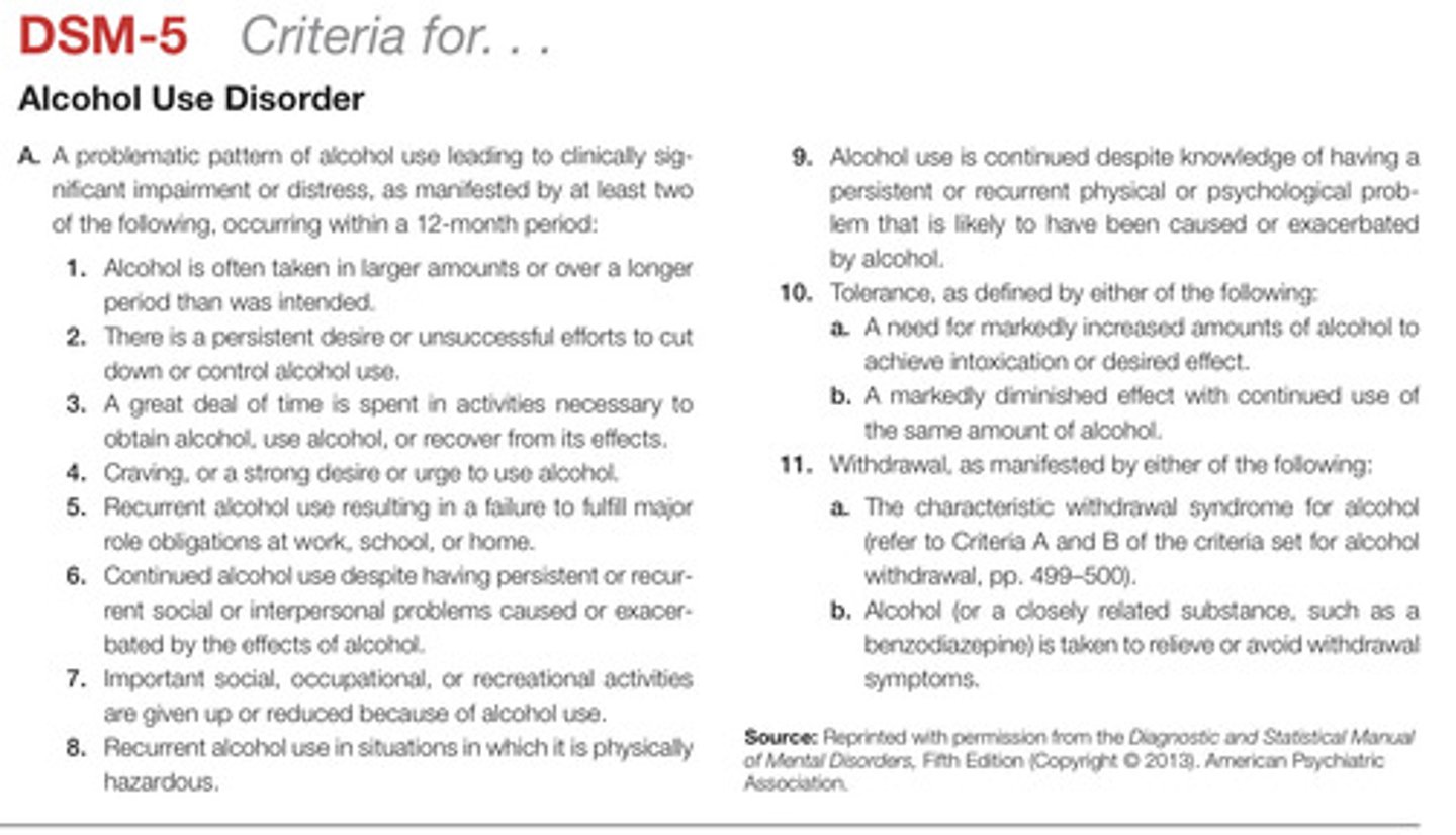 <p>medical diagnosis for problem drinking that has become severe and is characterized by either abuse or dependence</p>