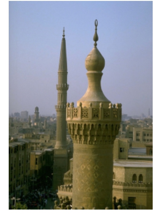 <p>A tall slender tower, typically part of a mosque complex, with a balcony from which the Muslim congregation is called to prayer.</p><ul><li><p>reminder of where muhammad stood and spoke</p></li></ul><p></p>