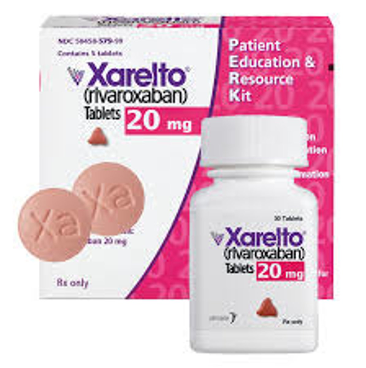 <p><strong>Brand: </strong>Xarelto</p><p><strong>Class: </strong>Factor Xa Inhibitor</p><p><strong>Drug Interactions: </strong></p><p><strong>1)</strong> <span class="bgP">Increased risk of bleeding with NSAIDs</span></p><p><strong>2)</strong> <span class="bgP">Increased risk of bleeding with antibiotics</span></p><p><strong>Interaction: </strong><span class="bgP">Excessive bruising / bleeding</span></p><p><strong>Indication:</strong> Anticoagulant, Blood Thinner</p><p><strong>Schedule:</strong> NCLM</p>