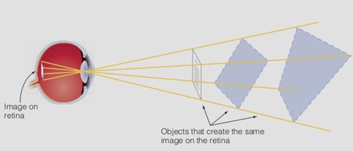 <p>Similar image on the retina can be caused by an infinite number of objects.</p>