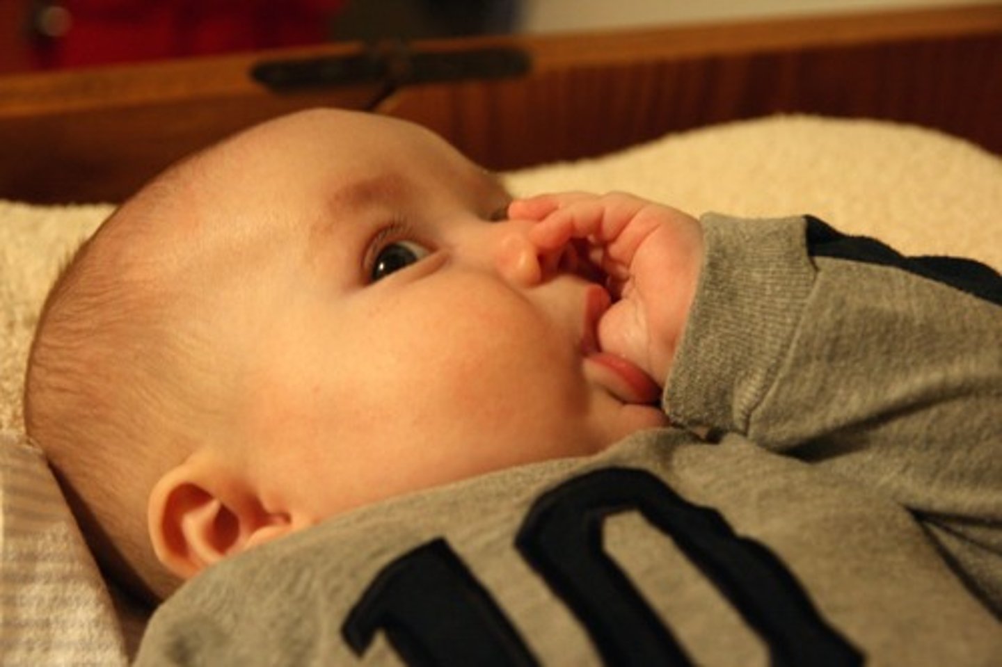 <p>touch mouth - sucks on object</p>
