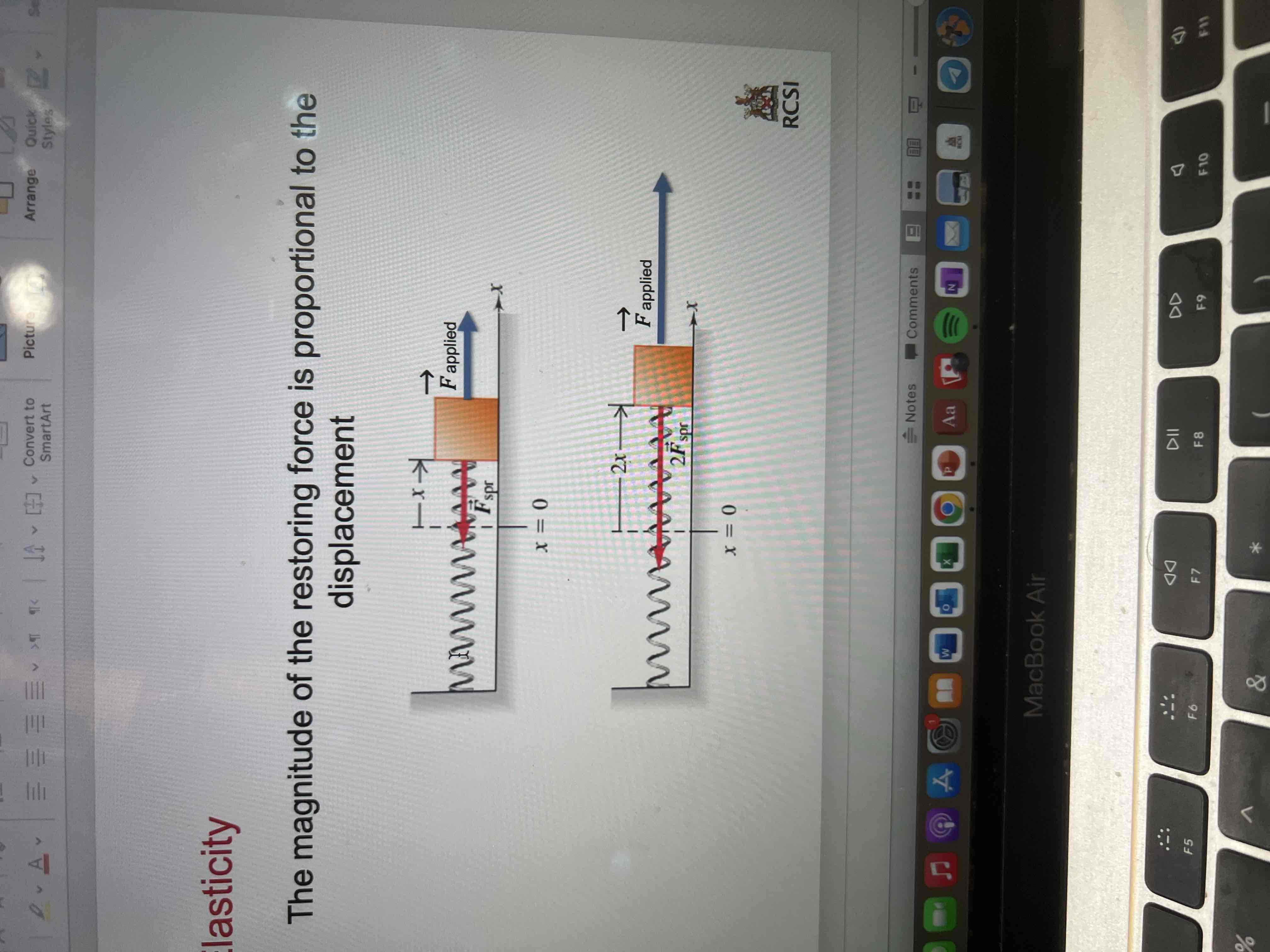<p>The magnitude of the restoring force is proportional to the displacement</p><p></p>