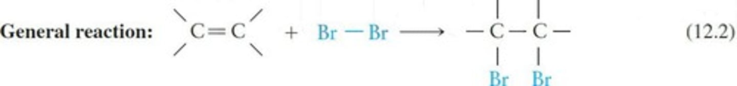 <p>Reaction with halogens forming haloalkanes.</p>