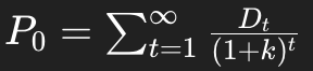 <ul><li><p>Simple model for valuing equities.</p></li><li><p>Share prices equal the present discounted value of future dividends.</p></li><li><p>General form: attached</p></li><li><p></p></li><li><p>Assumes constant dividend growth rate (g).</p></li><li><p>Gordon Growth formula:</p><ul><li><p><span>P0 = D1/k − g</span></p></li></ul></li></ul><p></p>