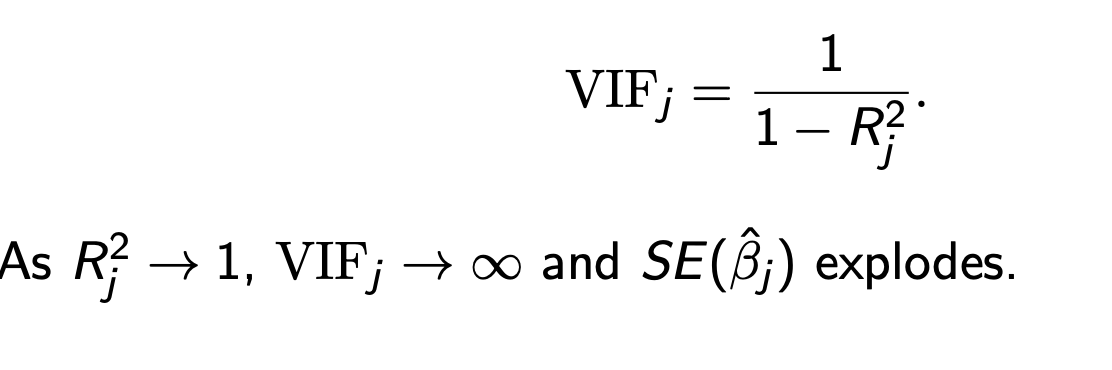 <p>Variance Inflation Factor <br><br>Rj² is from aux reg of Xj on all other regressors <br></p>