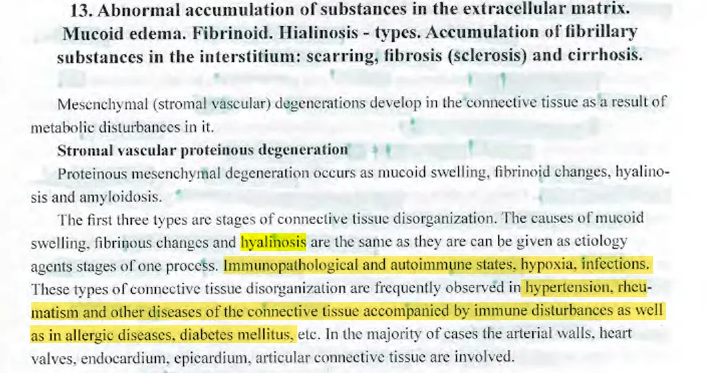 <p><strong><span>Which are the types of fibrinoid?</span></strong> (3)</p><p><strong>a) fibrinoid related to immune complexes in autoimmune diseases, </strong></p><p><strong>b) physiological fibrinoid degeneration with aging, </strong></p><p>c) fibrinoid caused by the influence of biological, chemical and physical factors, </p><p><strong>d) fibrinoid caused by fast plasmorrhagia in the vessel walls in malignant hypertension</strong></p>