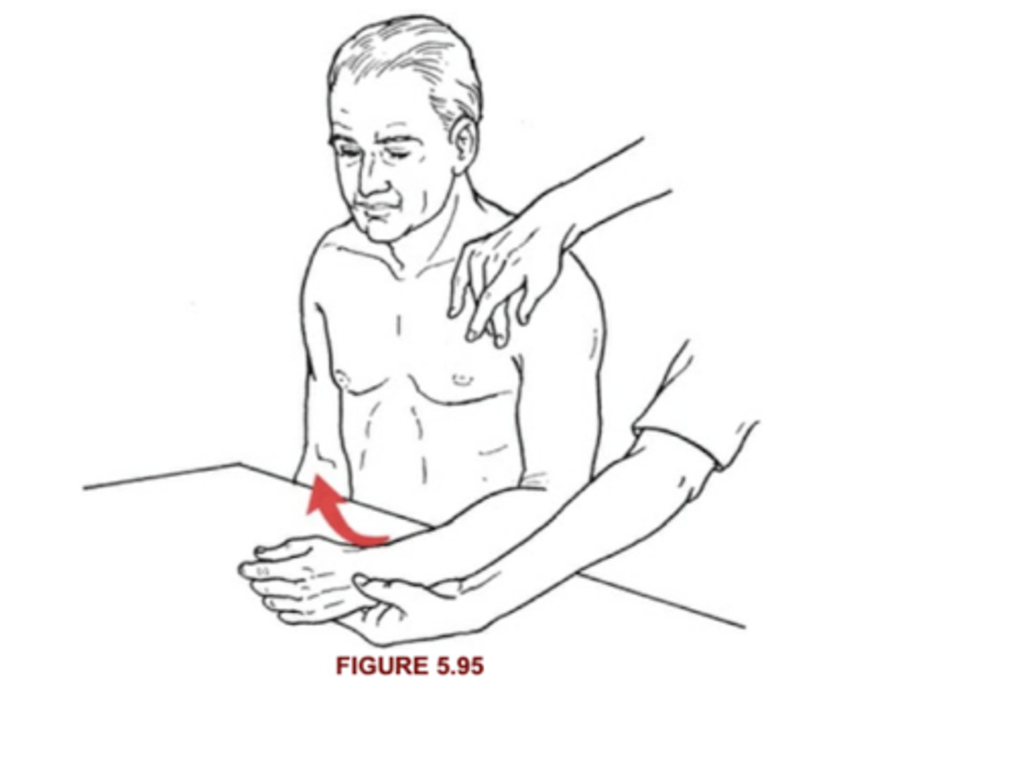 <p>Seated with weight supported by PT or table, not able to complete available range</p>