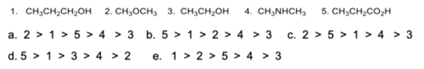 <p>Rank the compounds from highest to lowest in boiling points.</p>
