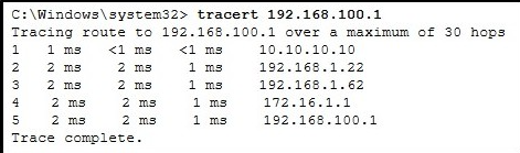 <p><strong>Refer to the exhibit. On the basis of the output, which two statements about network connectivity are correct? (Choose two.)</strong></p>